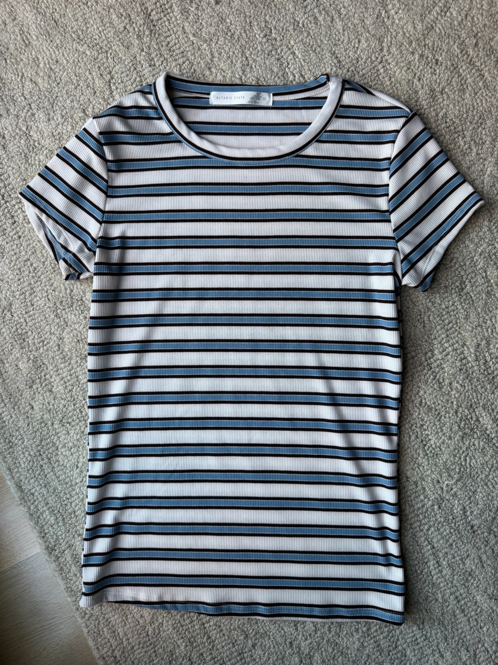Altar’d State Blue & Brown Striped Crewneck Ribbed Tee